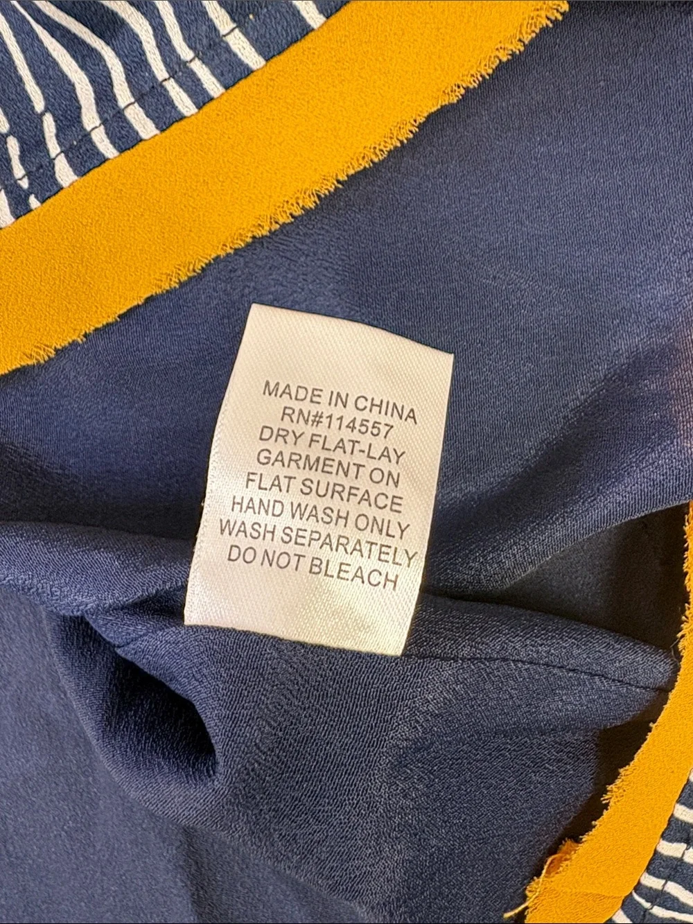 THML Embroidered Striped Shift Dress Navy & White with Mustard Embroidery Medium - Picture 8 of 12